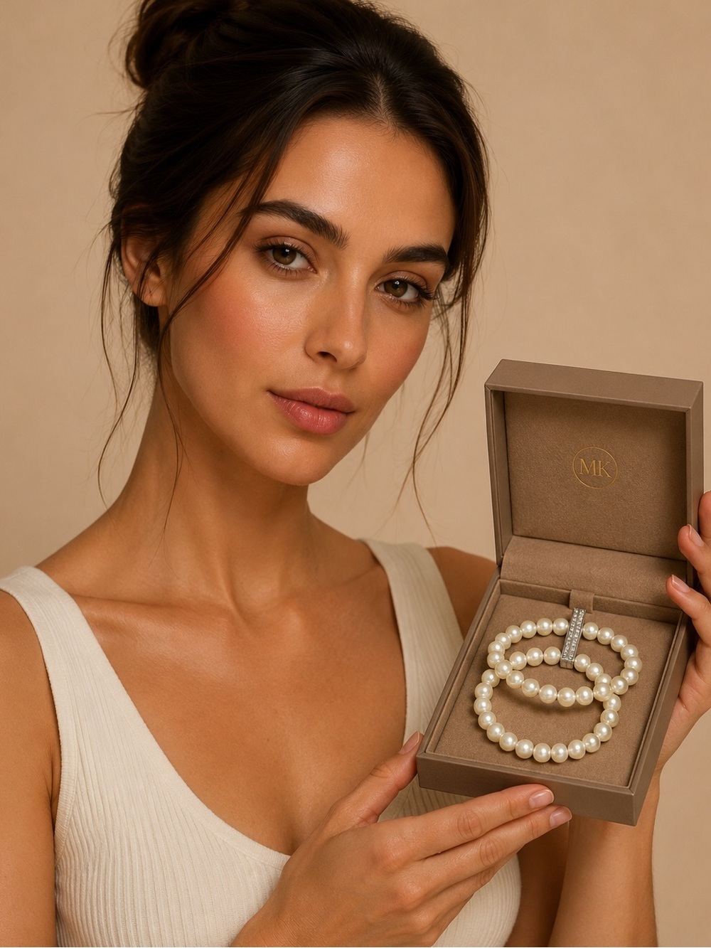 Michael Kors White Pearl Necklace with Gold Horizontal Bar